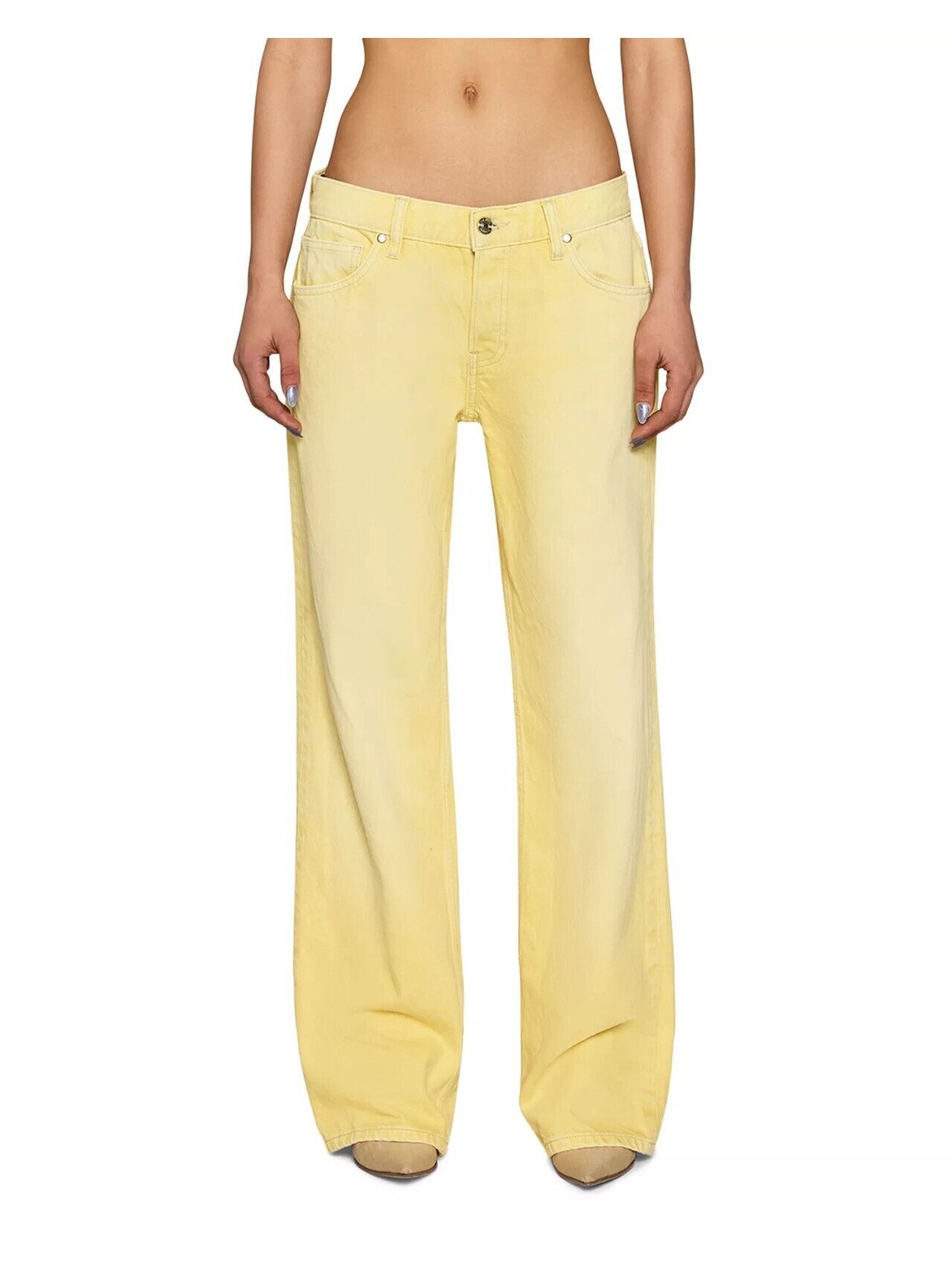 295$ Eb Denim Cropped Low Rise Baggy Jeans Pants Size 29 Yellow Butter